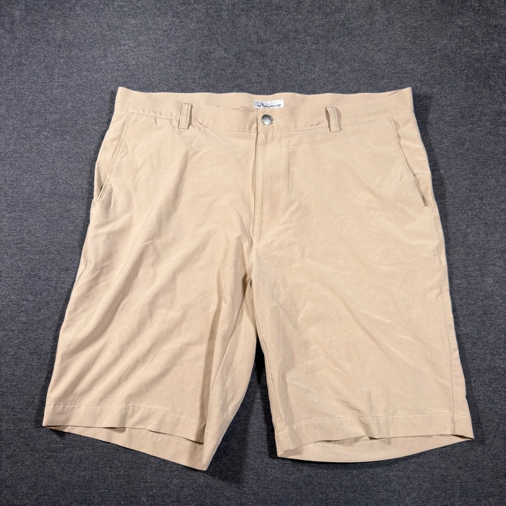 Peter Millar Golf Shorts Mens 36 Tan Performance Stretch Flat Front Caddy Logo